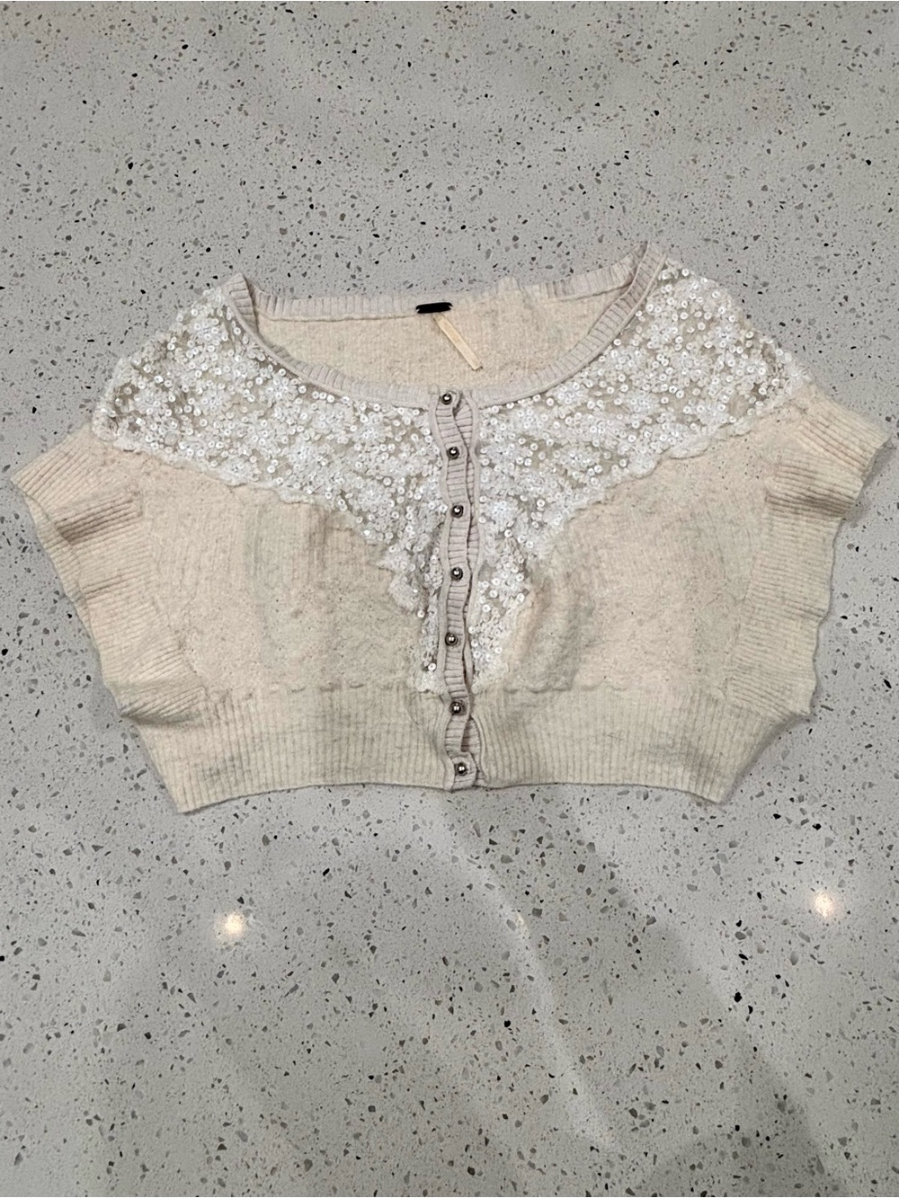Free People RARE Vintage Sequined Cropped Cardigan Top
